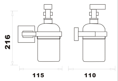 Axbridge Soap dispenser and holder - Chrome dimensions diagram