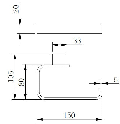 Denby Toilet roll holder - Brushed Brass dimensions diagram