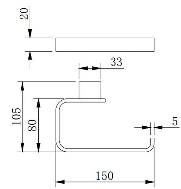 Denby Toilet roll holder - Brushed Bronze dimensions diagram
