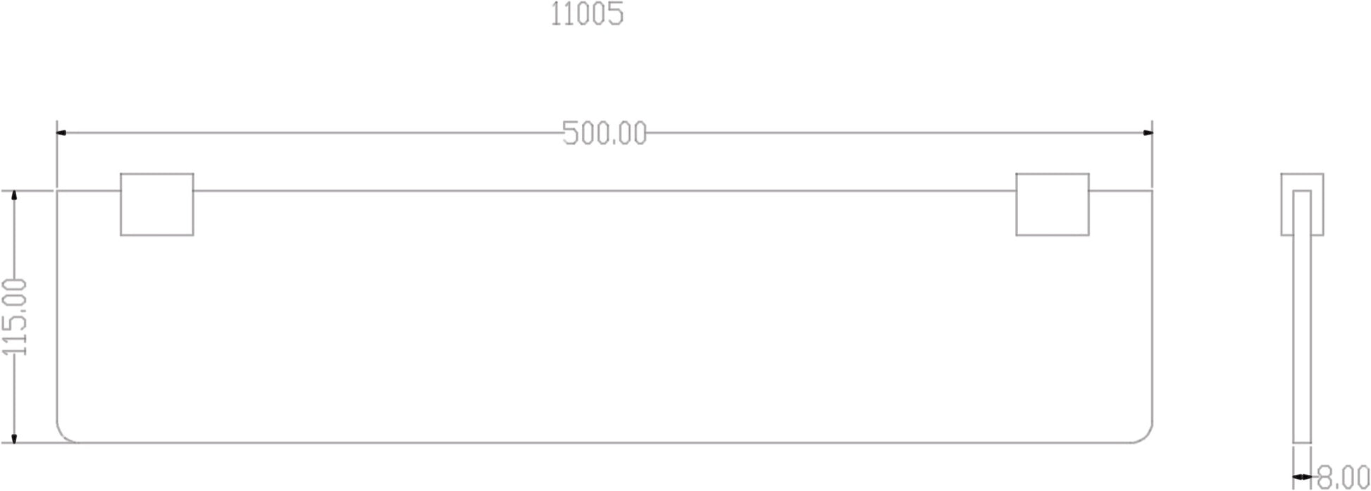 Denby Glass shelf - Chrome dimensions diagram
