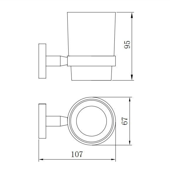 Galby Tumbler holder & cup - Brushed Brass dimensions diagram