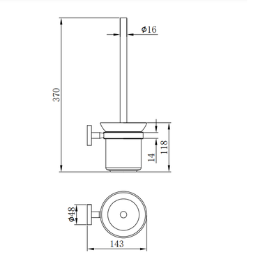 Galby Toilet brush & holder - Matt Black dimensions diagram