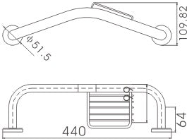 Grab rail with soap holder - Chrome dimensions diagram