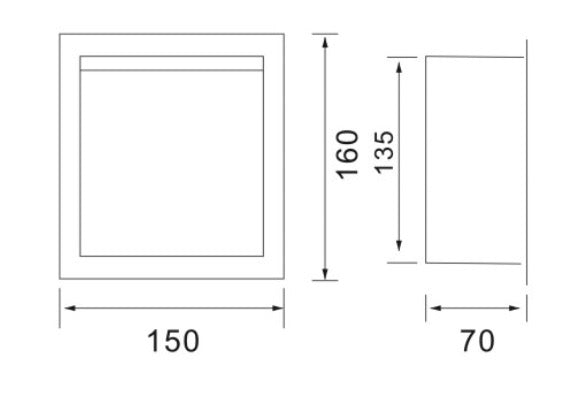 Concealed toilet holder - Chrome dimensions diagram
