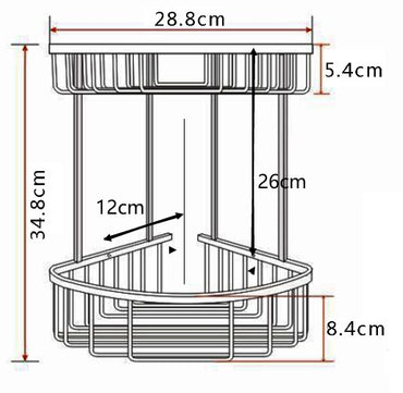 Double corner basket - Matt Black dimensions diagram