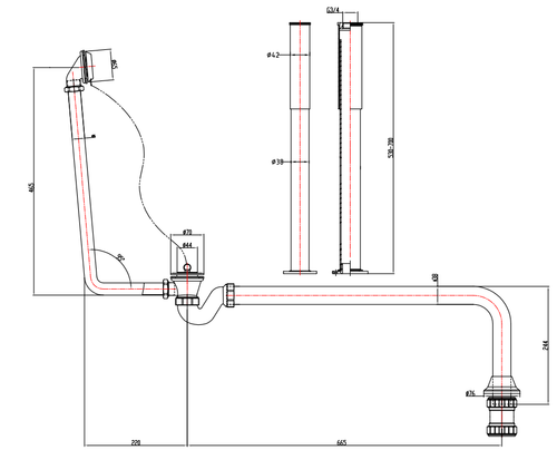 Roll Top Bath Pack - Chrome dimensions diagram
