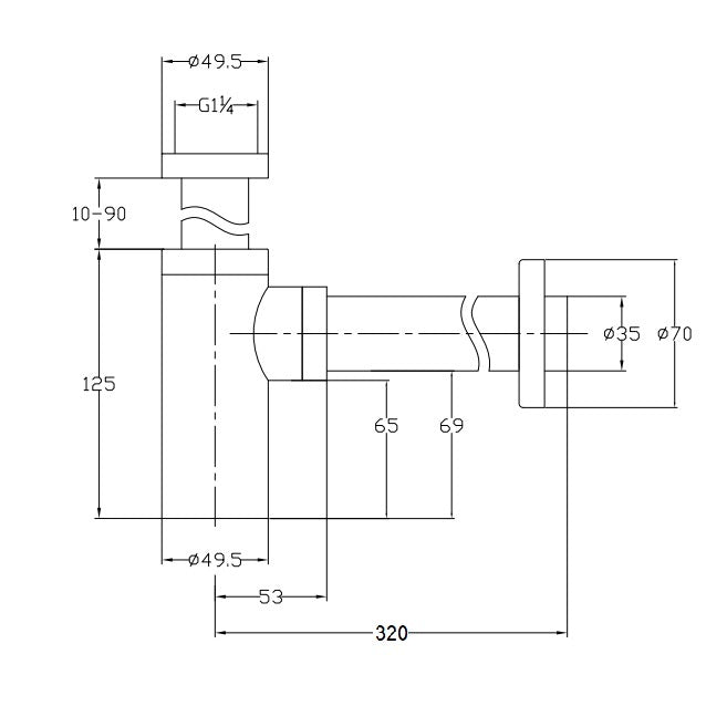 Minimalist Bottle Trap - Brushed Bronze dimensions diagram