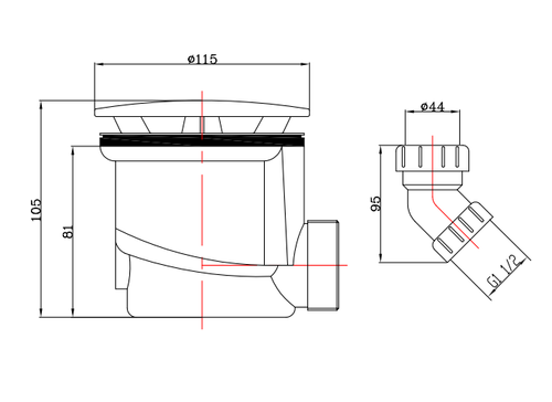 Shower Tray Low Profile Waste 90mm - Chrome dimensions diagram