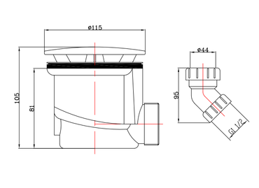 Shower Tray Low Profile Waste 90mm - Matt Black dimensions diagram