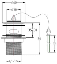 Plug & Chain Basin Waste - Chrome dimensions diagram