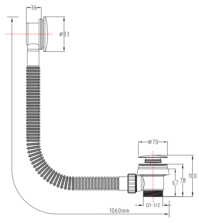 Bath Easy Clean Sprung Waste - Chrome dimensions diagram