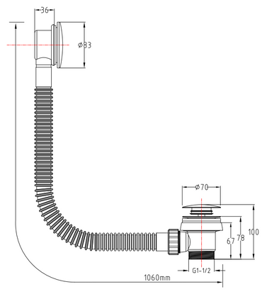 Bath Easy Clean Sprung Waste - Matt Black dimensions diagram
