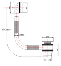Round Bath & Sprung Waste - Chrome dimensions diagram