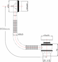 Square Bath Sprung Waste & Overflow - Chrome dimensions diagram