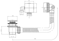 Brushed Brass Bath Filler with Easy Clean Sprung Waste & Overflow - Brushed Brass dimensions diagram