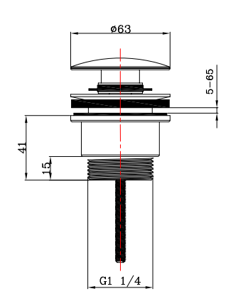 Push Button Basin Universal Waste CP Large Cap - Matt Black dimensions diagram