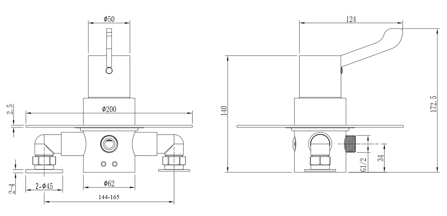 Tenor sequential thermostatic shower mixer - chrome dimensions diagram