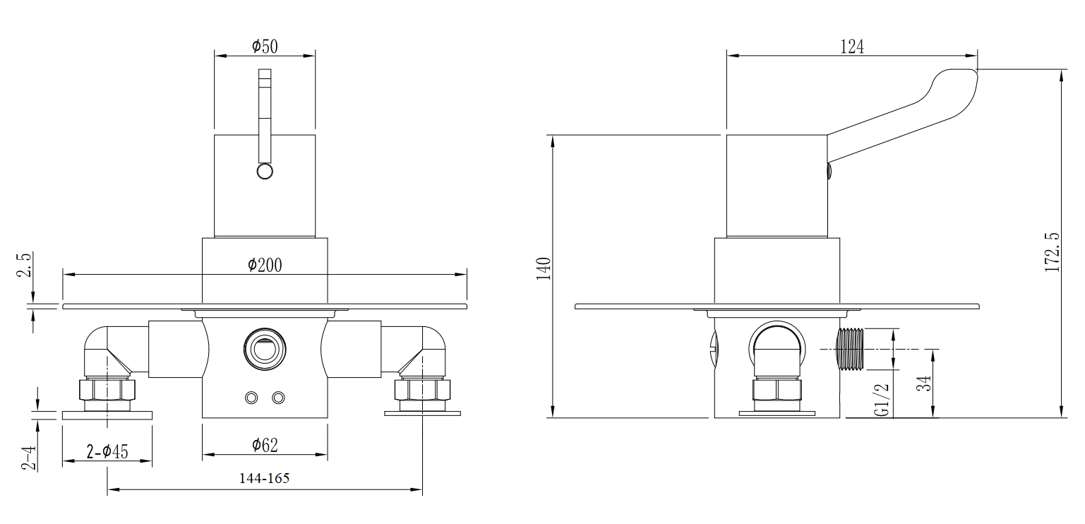 Tenor sequential thermostatic shower mixer - chrome dimensions diagram