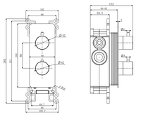Corran two outlet concealed thermostatic mixer valve - chrome dimensions diagram