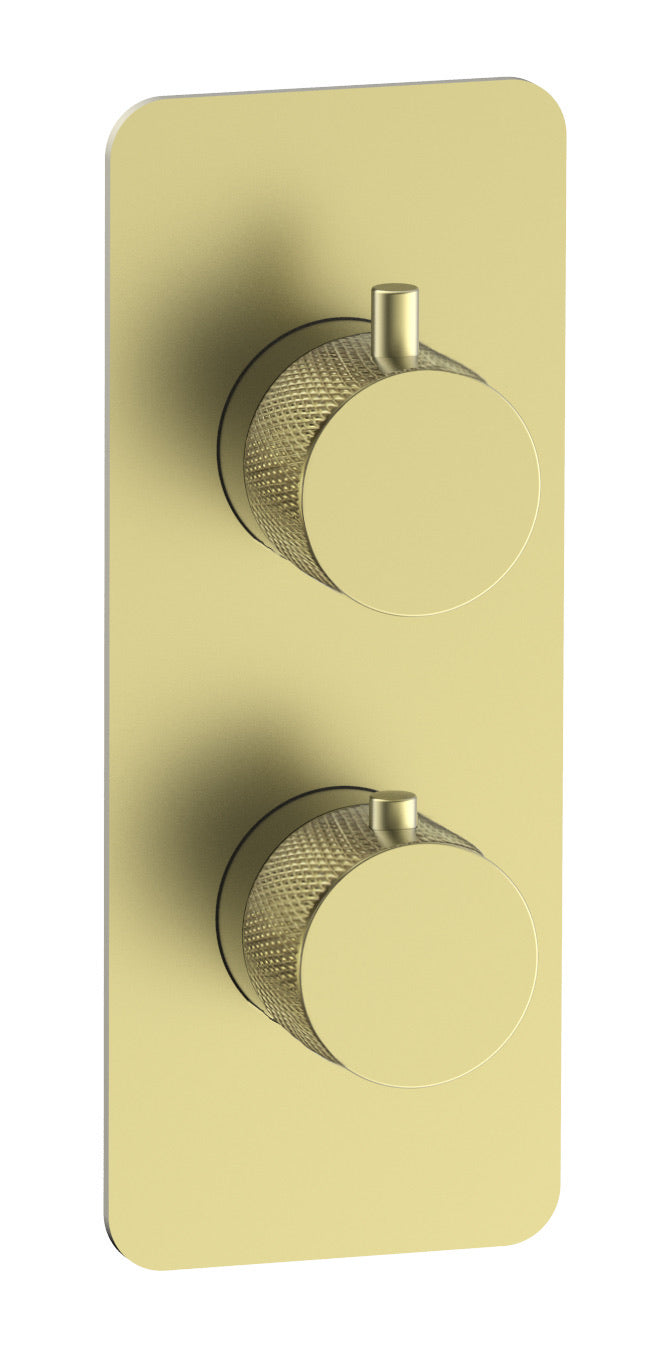 Garrick diamond knurled two outlet concealed thermostatic mixer valve - brushed brass (SH7033)