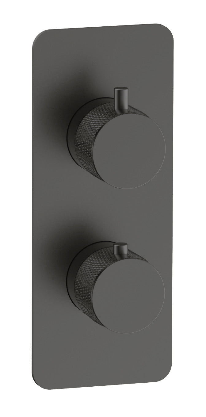 Garrick diamond knurled two outlet concealed thermostatic mixer valve - gunmetal grey (SH7036)