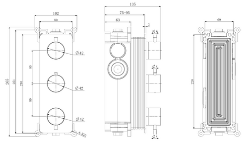Corran two outlet concealed thermostatic mixer valve - brushed gold dimensions diagram