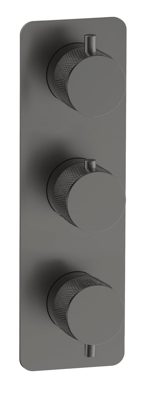 Garrick diamond knurled two outlet concealed thermostatic mixer valve - gunmetal grey (SH7054)