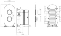 Corran two outlet concealed thermostatic mixer valve - brushed brass dimensions diagram