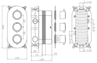 Corran two outlet concealed thermostatic mixer valve - brushed brass dimensions diagram