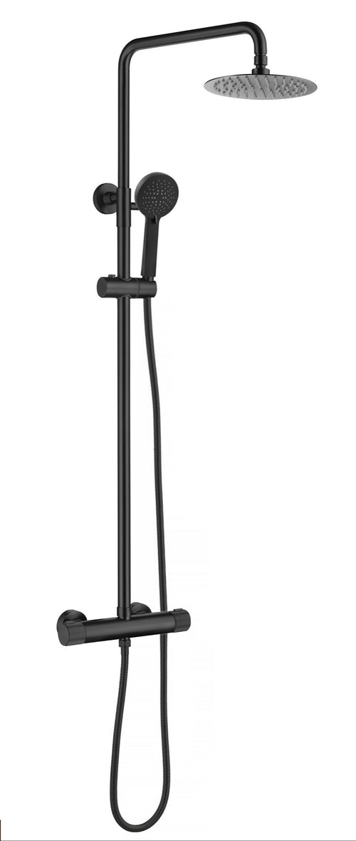 Alderley fluted high flow cool touch thermostatic shower mixer with riser rail kit - matt black (SH7062)