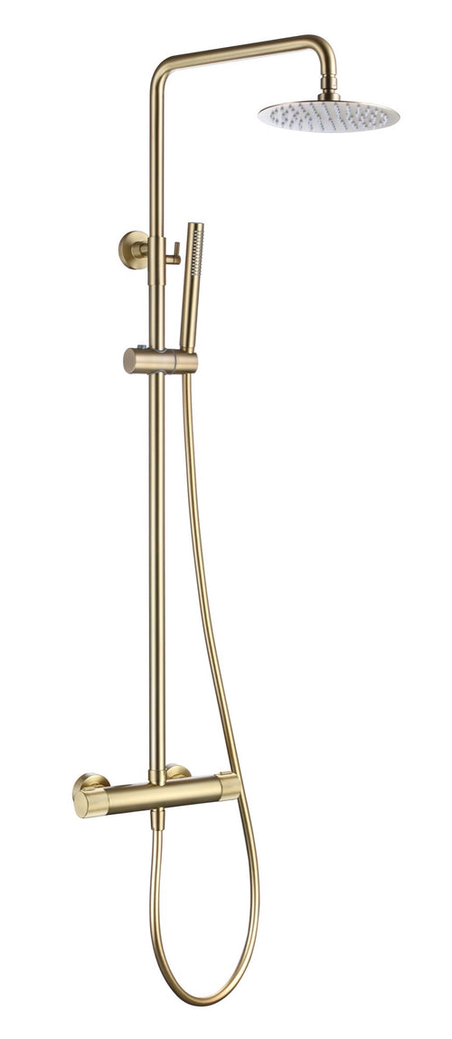 Alderley fluted high flow cool touch thermostatic shower mixer with riser rail kit - brushed brass (SH7063)