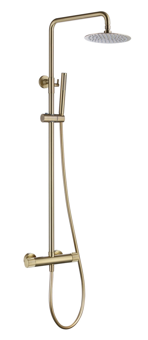 Alderley fluted high flow cool touch thermostatic shower mixer with riser rail kit - brushed gold (SH7064)