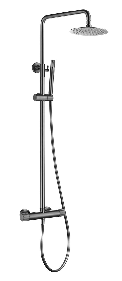 Alderley fluted high flow cool touch thermostatic shower mixer with riser rail kit - gunmetal grey (SH7066)