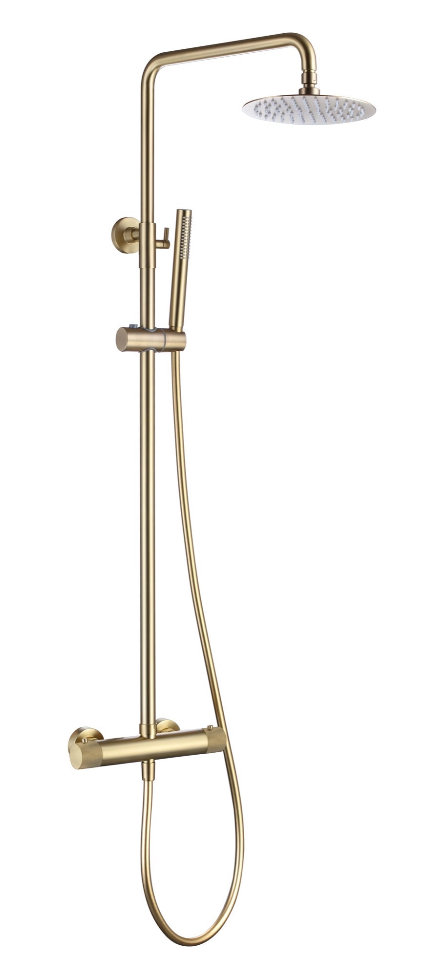 Garrick diamond knurled high flow cool touch thermostatic shower mixer with riser rail kit - brushed gold (SH7070)