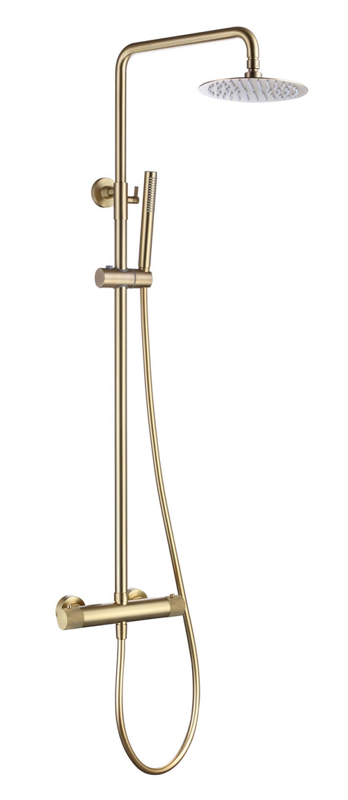 Garrick diamond knurled high flow cool touch thermostatic shower mixer with riser rail kit - brushed gold (SH7070)