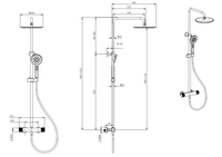 Malden knurled handle cool touch thermostatic shower mixer with riser rail - chrome dimensions diagram