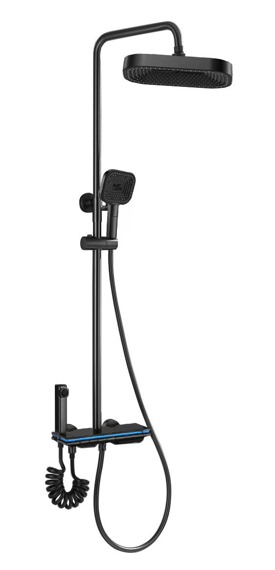 Vasto piano key control panel - 4 way water outlets thermostatic shower mixer - matt black (SH7087)