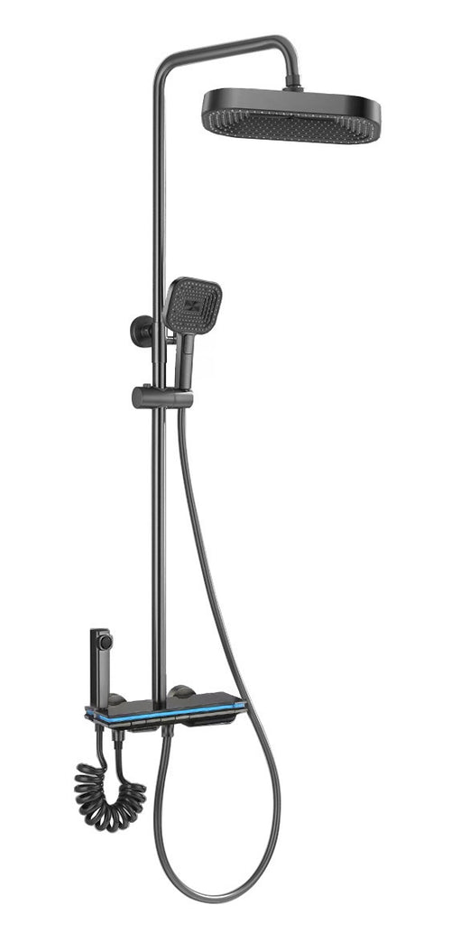 Vasto piano key control panel - 4 way water outlets thermostatic shower mixer - gunmetal grey (SH7089)