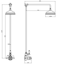 Wenlock wall mounted exposed thermostatic shower mixer system - chrome dimensions diagram