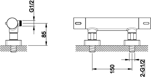 Quantock wall mounted thermostatic shower mixer - chrome dimensions diagram