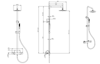 Quantock cool touch thermostatic shower mixer with riser rail - chrome dimensions diagram