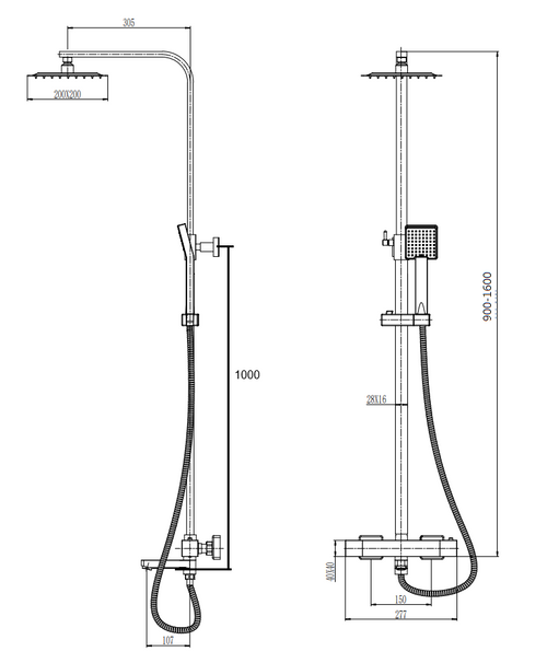 Shalford Thermostatic Shower Mixer - Chrome dimensions diagram