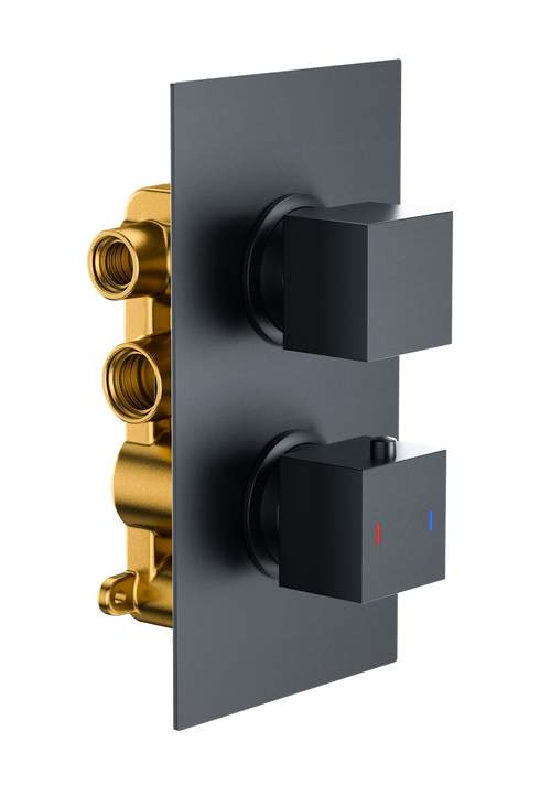 Brancaster Thermo Conc Shower Valve SQ 2 - Matt Black (SH8076)