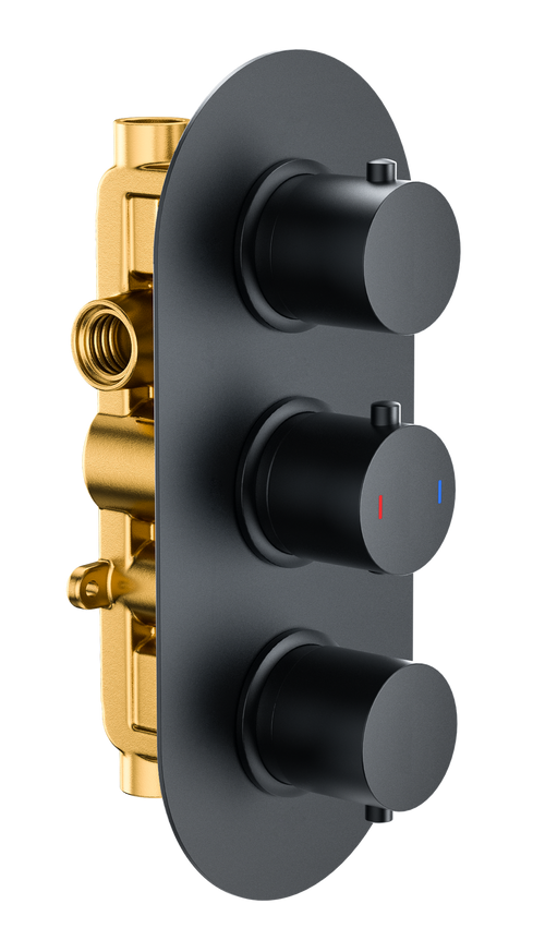 Brancaster Brushed Gold Two outlet concealed thermostatic mixer valve - Matt Black (SH8080)