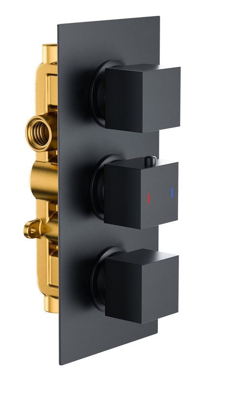 Brancaster Thermo Conc Shower Valve SQ 3 - Matt Black (SH8086)
