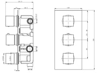 Brancaster Thermo Conc Shower Valve SQ 3 - Chrome dimensions diagram