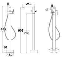 Elveden Freestanding Bath Shower Mixer - Chrome dimensions diagram