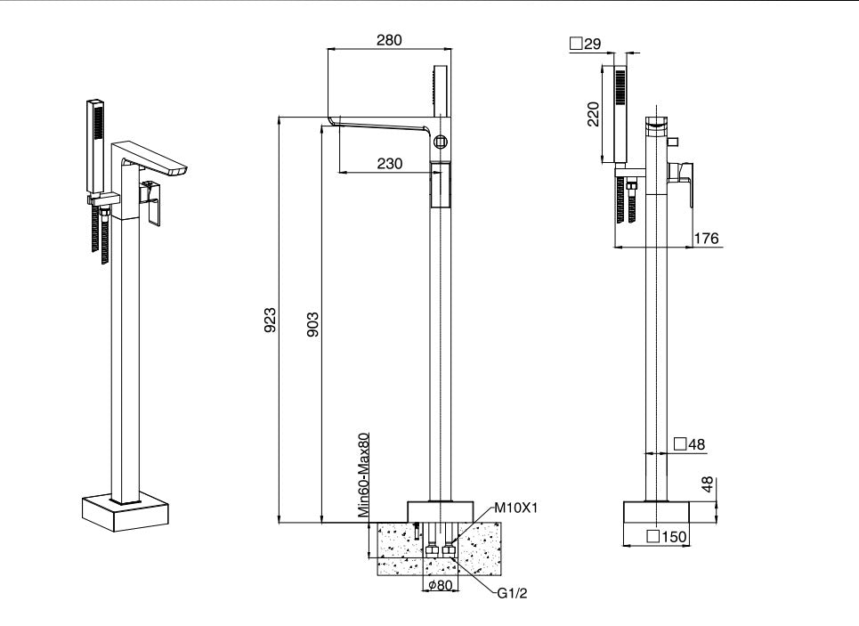 Harwich Freestanding Bath Shower Mixer (Inc. Shower Kit) - Chrome (SH8114)