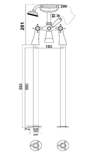 Kelmscott Bath Shower Mixer - Chrome dimensions diagram