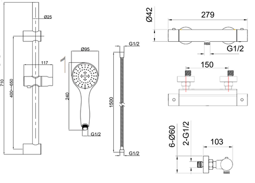Malton Thermostatic Shower Mixer Valve - Chrome dimensions diagram
